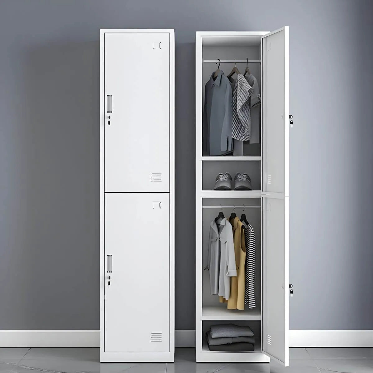 Slim Metal Storage Wardrobe With Lockable Doors And Modular Interior
