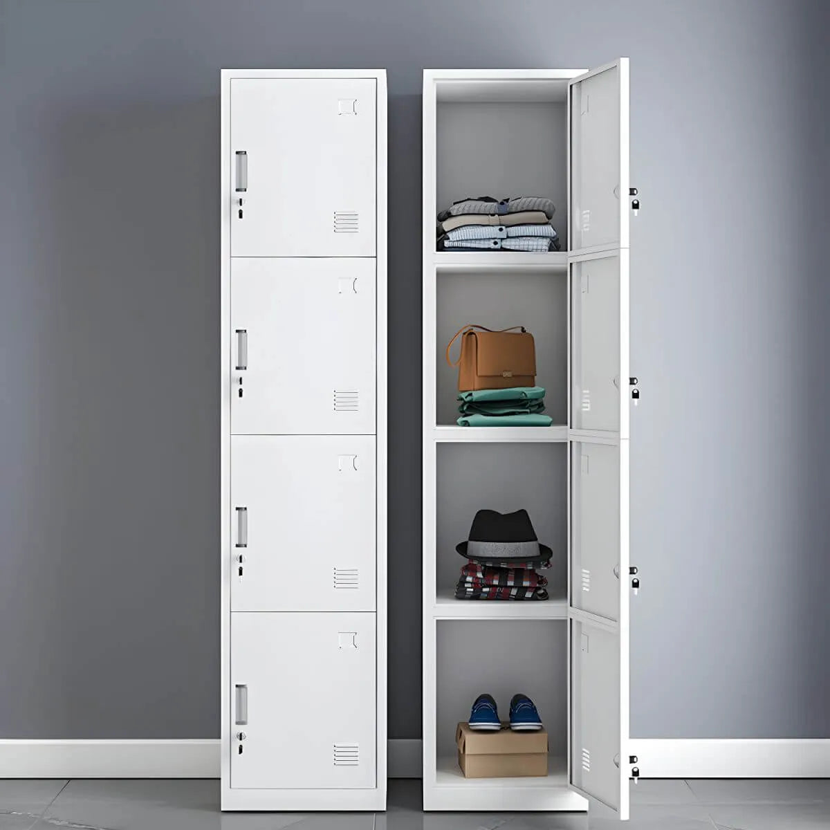 Slim Metal Storage Wardrobe With Lockable Doors And Modular Interior