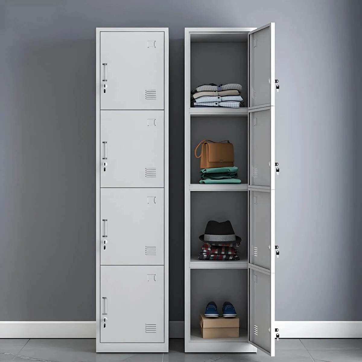 Slim Metal Storage Wardrobe With Lockable Doors And Modular Interior