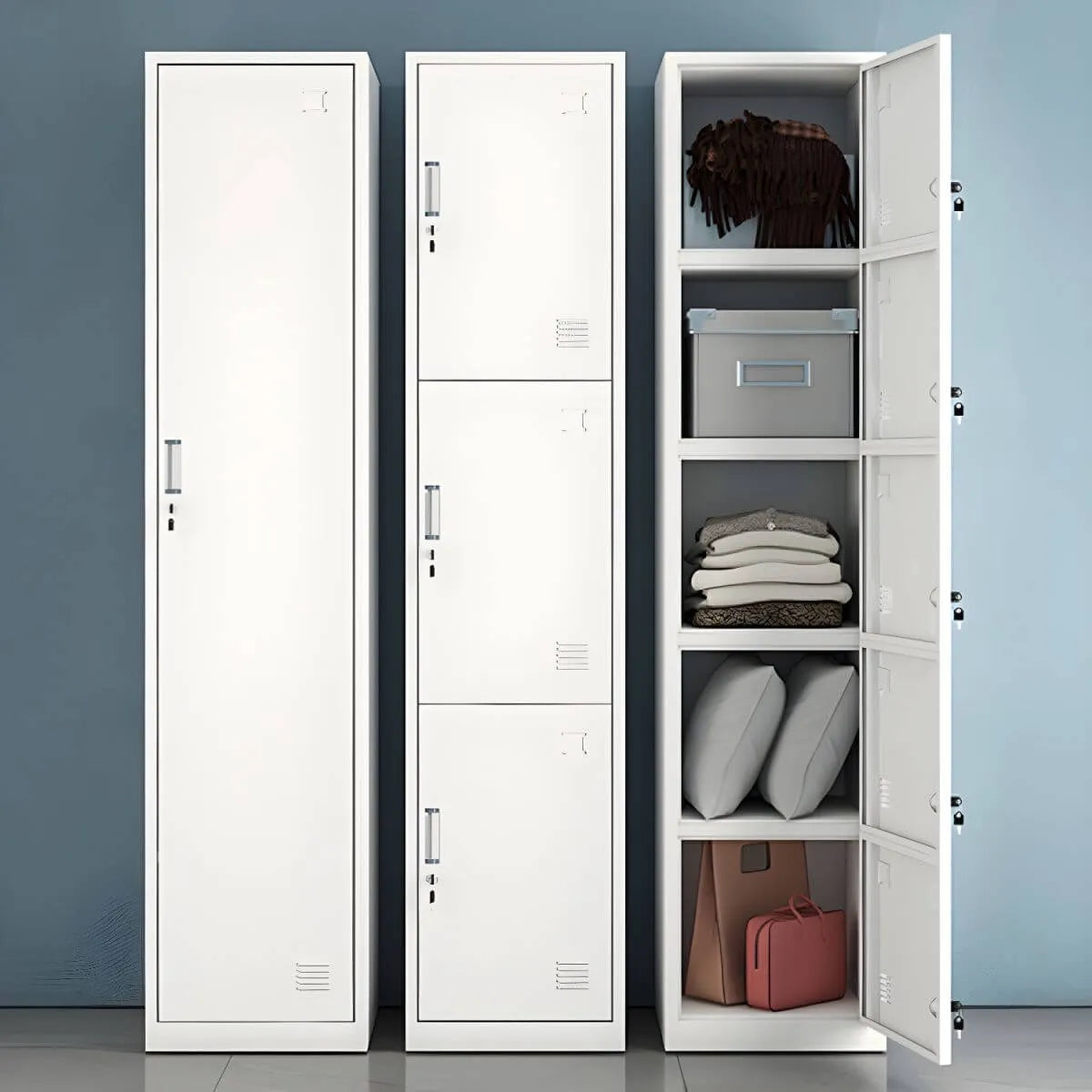 Slim Metal Storage Wardrobe With Lockable Doors And Modular Interior Main Product Image