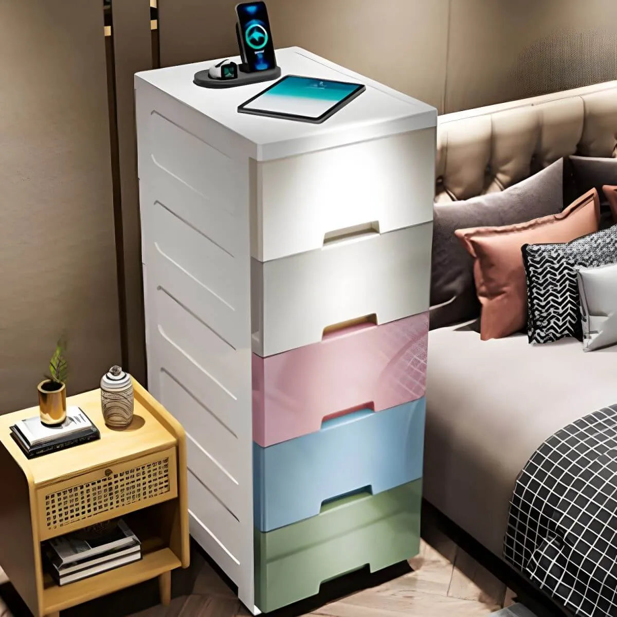 Slim Multicolor Storage Armoire With Drawers for Small Spaces Secondary image