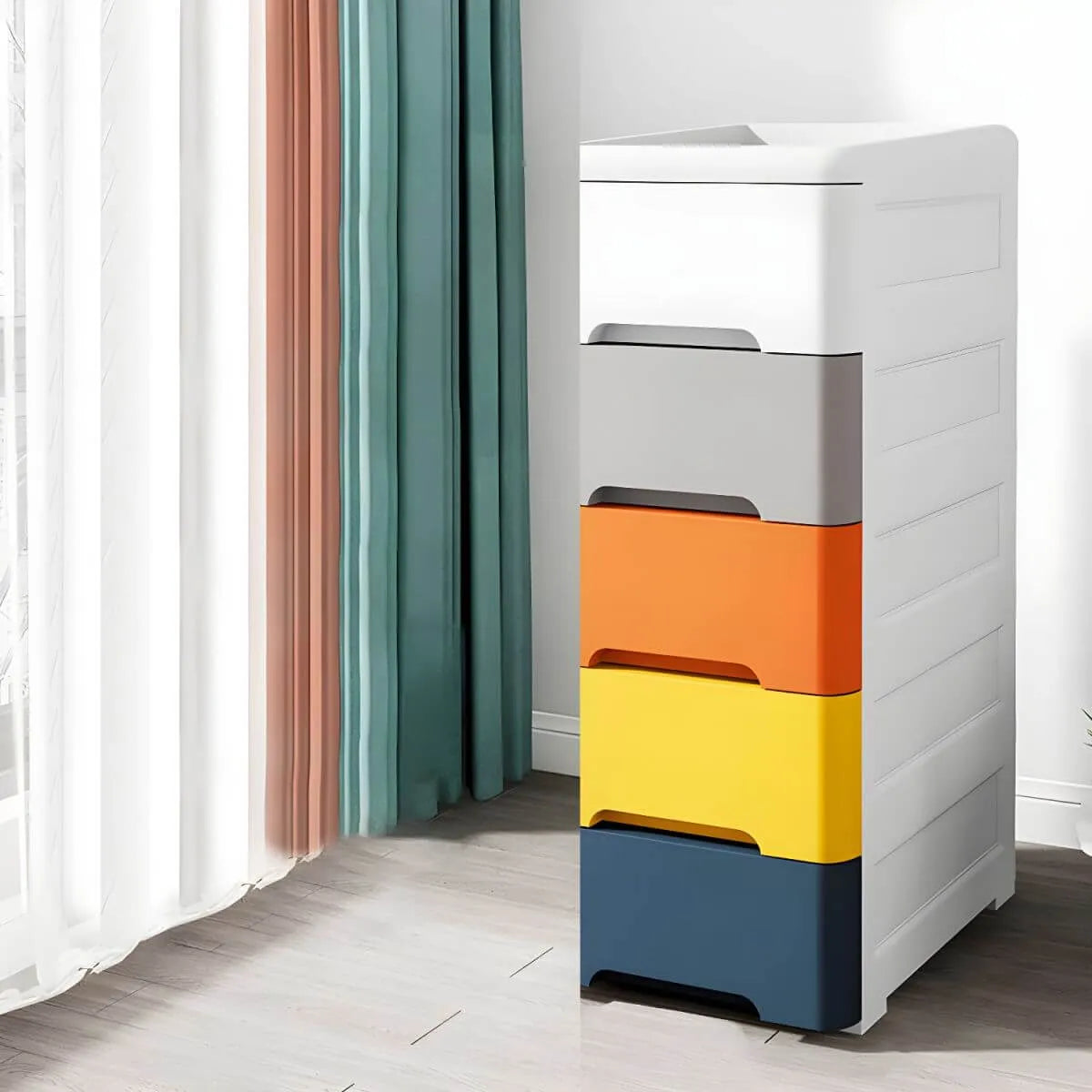 Slim Multicolor Storage Armoire With Drawers for Small Spaces
