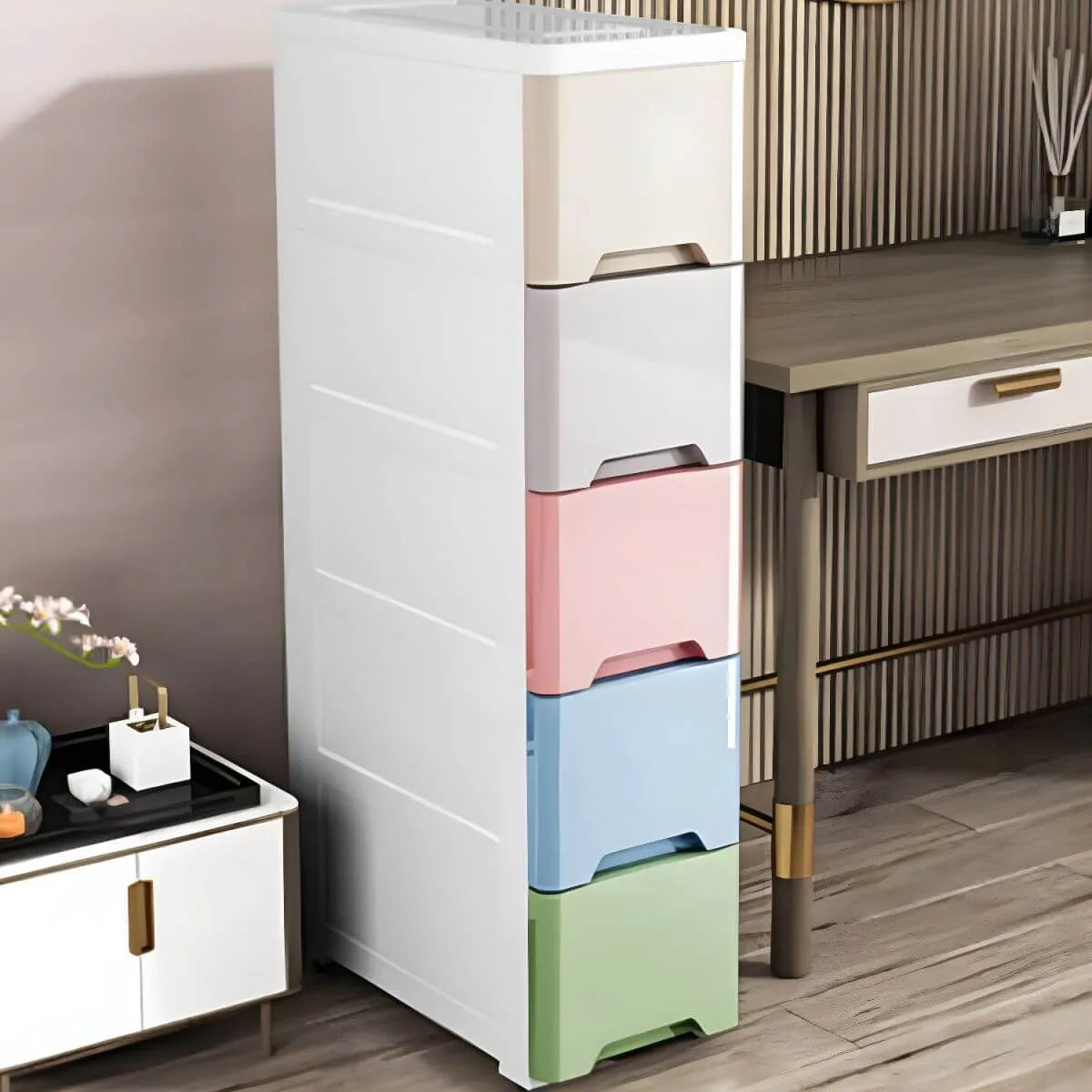 Slim Multicolor Storage Armoire With Drawers for Small Spaces Main Product Image
