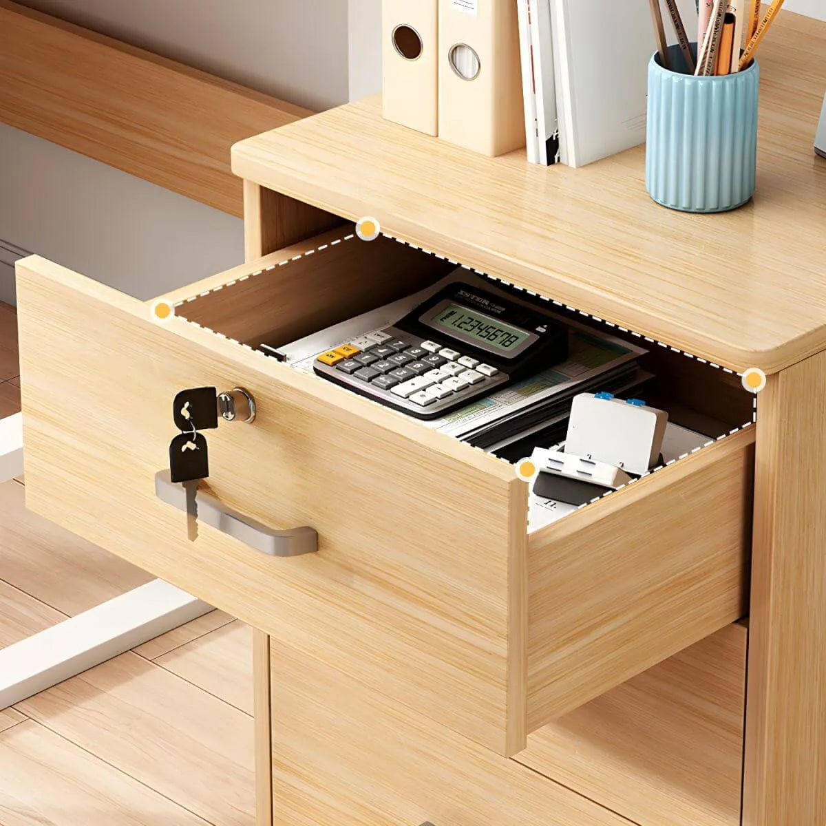 Slim Rolling Wood File Cabinet With Locking Drawers And Rounded Edges Secondary image