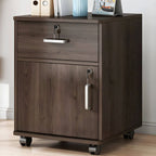 Slim Rolling Wood File Cabinet With Locking Drawers And Rounded Edges