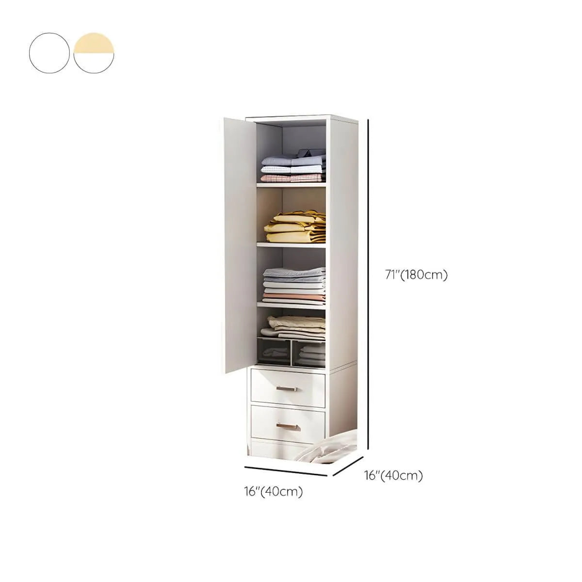Slim Scandinavian Wardrobe Armoire With Drawers and Shelves Dimensions