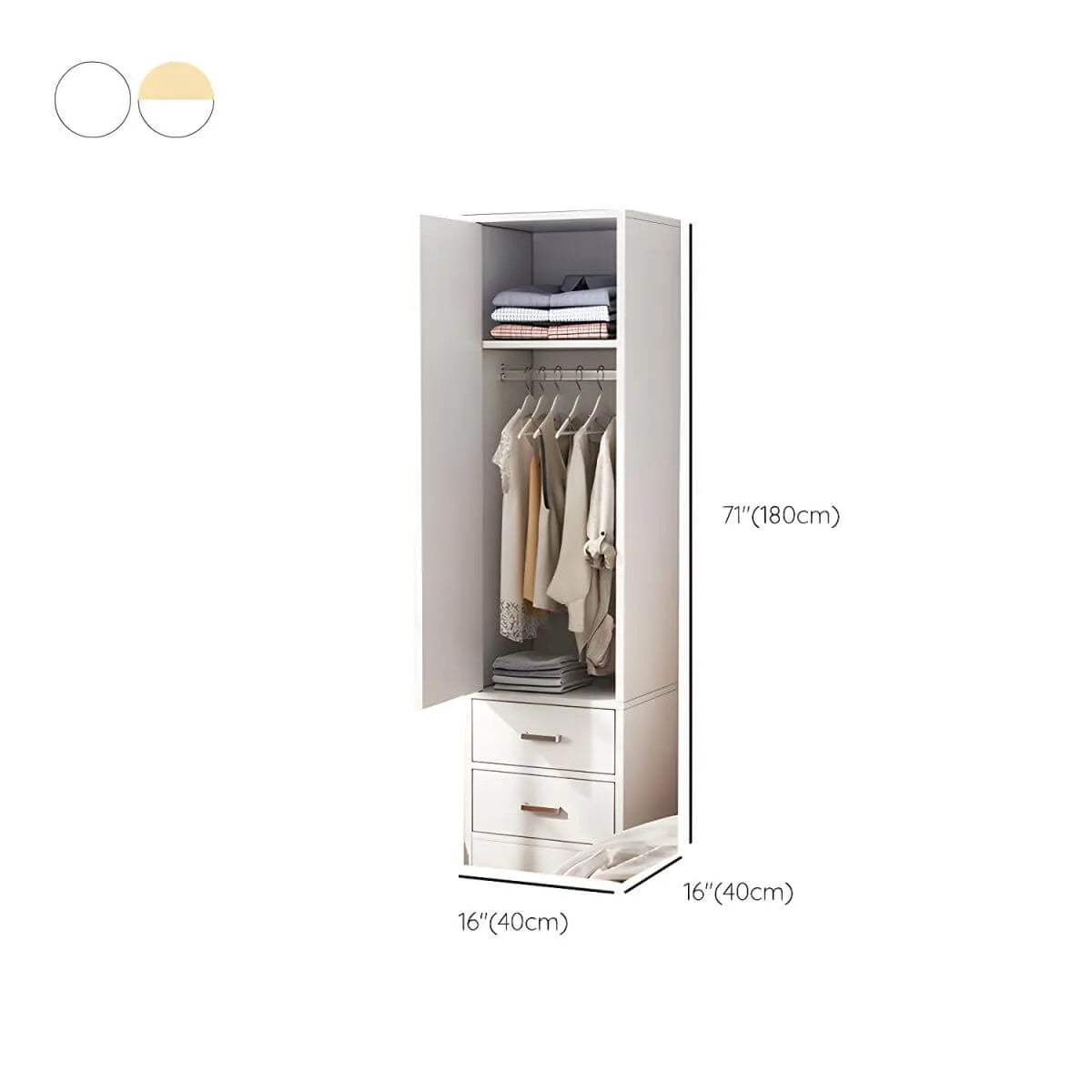 Slim Scandinavian Wardrobe Armoire With Drawers and Shelves Dimensions