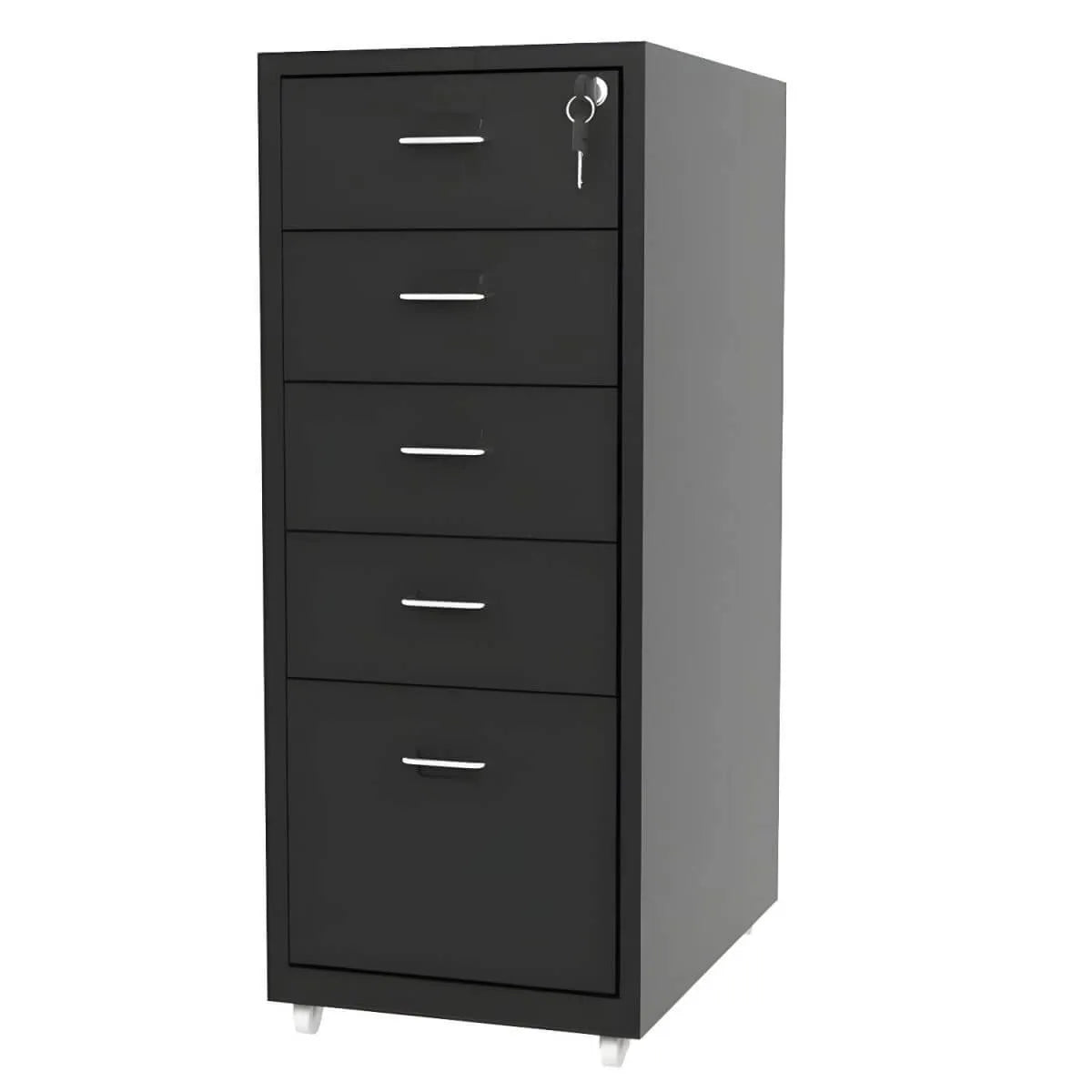 Slim Steel Locking File Cabinet With Casters and Tiered Drawers