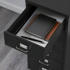 Slim Steel Locking File Cabinet With Casters and Tiered Drawers