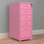 Slim Steel Locking File Cabinet With Casters and Tiered Drawers