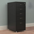 Slim Steel Locking File Cabinet With Casters and Tiered Drawers