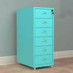 Slim Steel Locking File Cabinet With Casters and Tiered Drawers