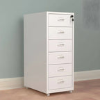 Slim Steel Locking File Cabinet With Casters and Tiered Drawers