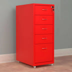 Slim Steel Locking File Cabinet With Casters and Tiered Drawers