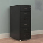 Slim Steel Locking File Cabinet With Casters and Tiered Drawers