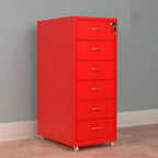 Slim Steel Locking File Cabinet With Casters and Tiered Drawers