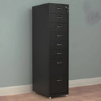 Slim Steel Locking File Cabinet With Casters and Tiered Drawers