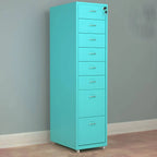 Slim Steel Locking File Cabinet With Casters and Tiered Drawers