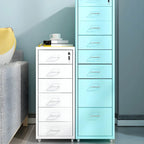 Slim Steel Locking File Cabinet With Casters and Tiered Drawers