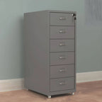 Slim Steel Locking File Cabinet With Casters and Tiered Drawers