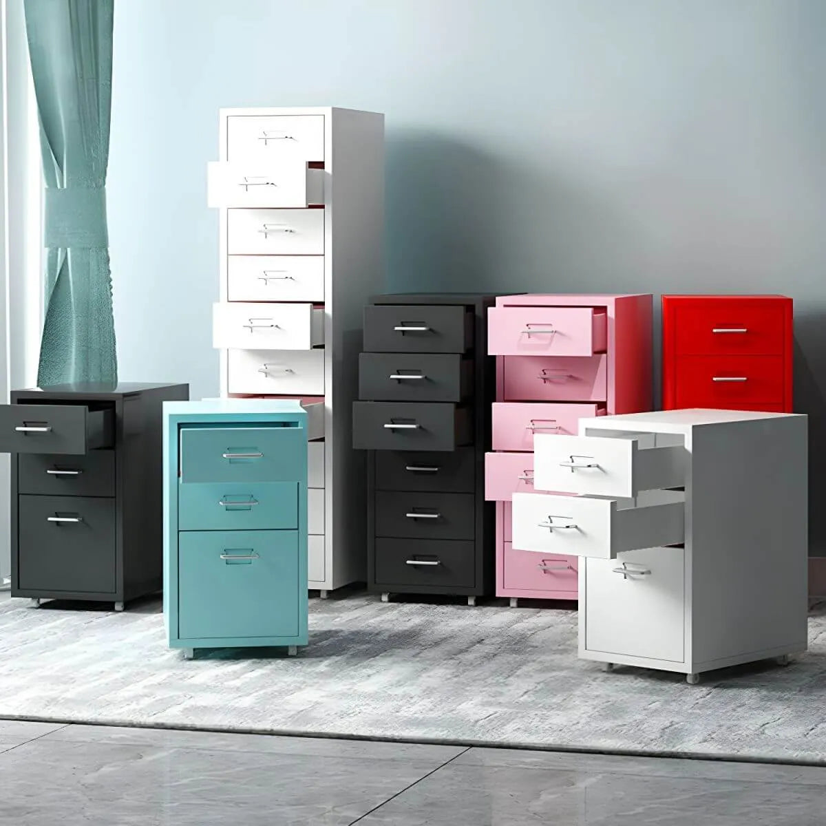 Slim Steel Rolling File Cabinets With Removable Drawers