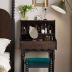 Small Vintage Vanity Set With Drawer & Stool - Dark Brown