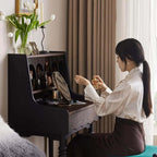 Small Vintage Vanity Set With Drawer & Stool - Dark Brown