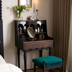 Small Vintage Vanity Set With Drawer & Stool - Dark Brown