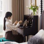 Small Vintage Vanity Set With Drawer & Stool - Dark Brown