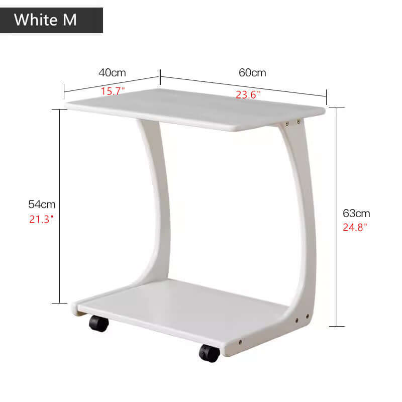 Small Walnut C-Shaped Sofa Side Table with Wheels