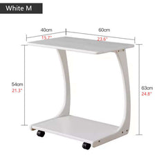 Small Walnut C-Shaped Sofa Side Table with Wheels