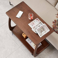 Small Walnut C-Shaped Sofa Side Table with Wheels