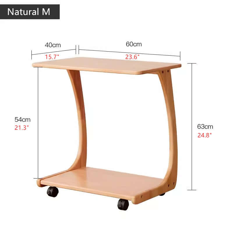 Small Walnut C-Shaped Sofa Side Table with Wheels
