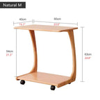 Small Walnut C-Shaped Sofa Side Table with Wheels