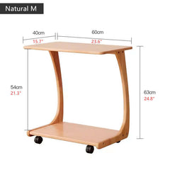 Small Walnut C-Shaped Sofa Side Table with Wheels
