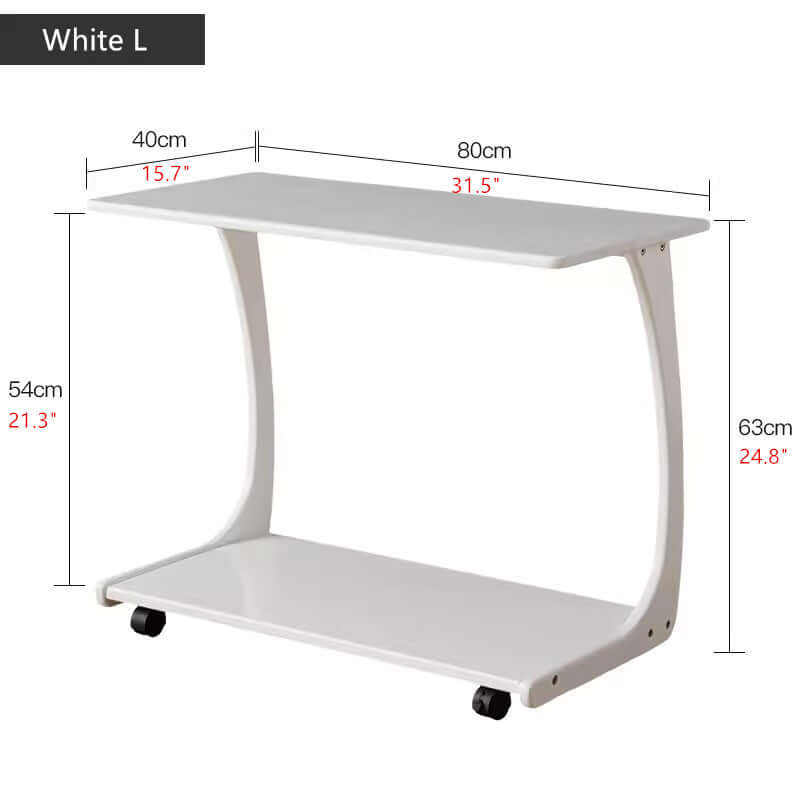 Small Walnut C-Shaped Sofa Side Table with Wheels