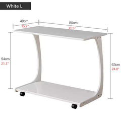 Small Walnut C-Shaped Sofa Side Table with Wheels