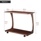 Small Walnut C-Shaped Sofa Side Table with Wheels