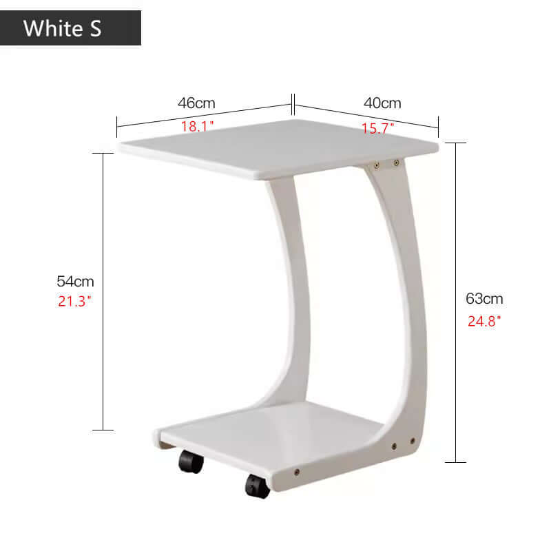 Small Walnut C-Shaped Sofa Side Table with Wheels