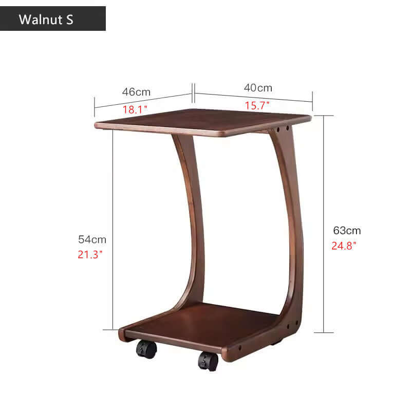 Small Walnut C-Shaped Sofa Side Table with Wheels