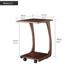 Small Walnut C-Shaped Sofa Side Table with Wheels