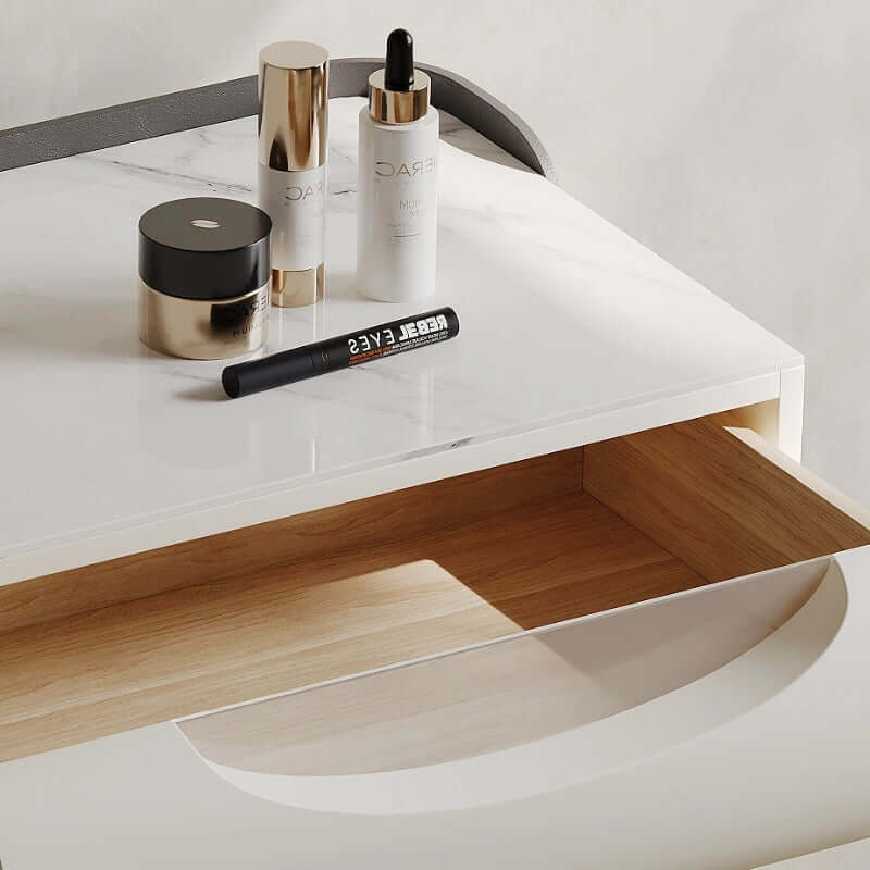 Small White Vanity Set With Mirror & Stool - Tulip Base