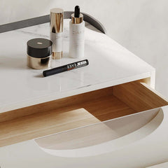 Small White Vanity Set With Mirror & Stool - Tulip Base