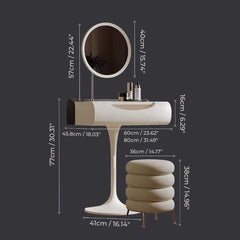 Small White Vanity Set With Mirror & Stool - Tulip Base