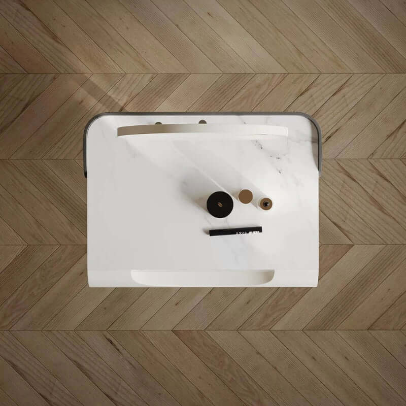 Small White Vanity Set With Mirror & Stool - Tulip Base