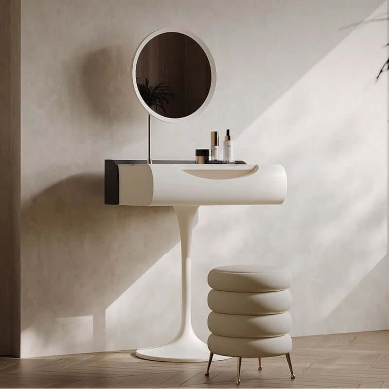 Small White Vanity Set With Mirror & Stool - Tulip Base Main Product Image メイン画像
