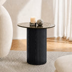 Smoked Glass Coffee Table Series with Ripple Texture and Wood Base