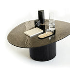 Smoked Glass Coffee Table Series with Ripple Texture and Wood Base