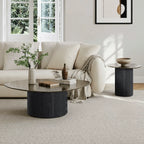 Smoked Glass Coffee Table Series with Ripple Texture and Wood Base