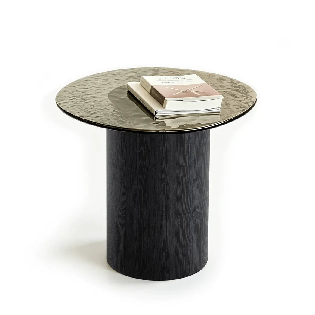 Smoked Glass Coffee Table Series with Ripple Texture and Wood Base